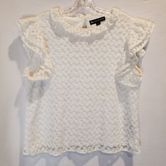 Jill Stuart Embroidered White Lace Shirt with Ruffle Sleeves Women's Large - Picture 7 of 10